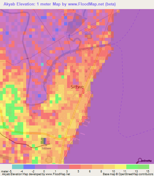 Akyab,Myanmar Elevation Map