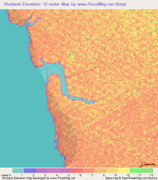 Shubauk,Myanmar Elevation Map