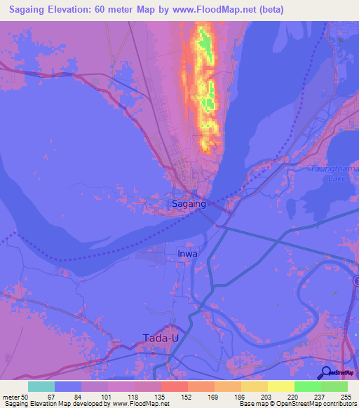 Sagaing,Myanmar Elevation Map