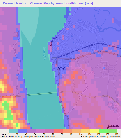 Prome,Myanmar Elevation Map