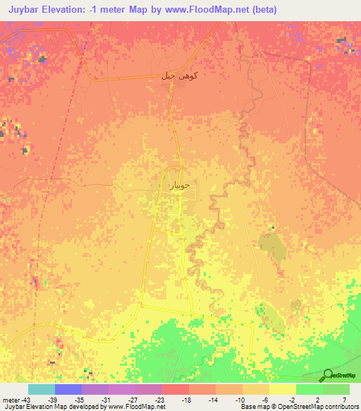 Juybar,Iran Elevation Map