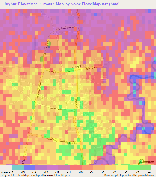 Juybar,Iran Elevation Map