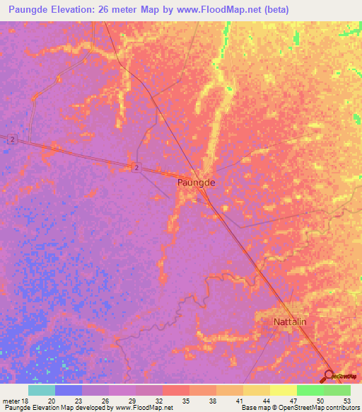 Paungde,Myanmar Elevation Map