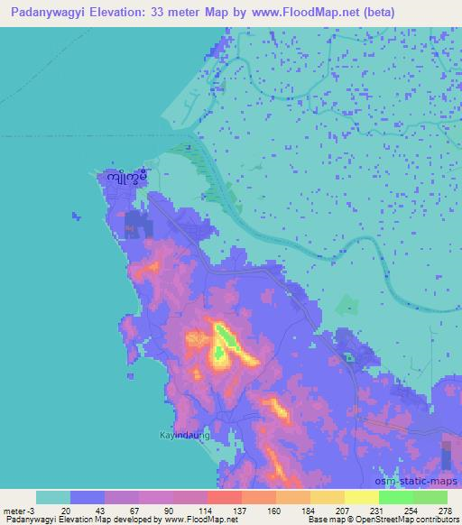 Padanywagyi,Myanmar Elevation Map