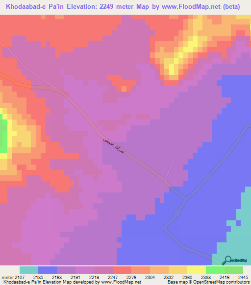 Khodaabad-e Pa'in,Iran Elevation Map