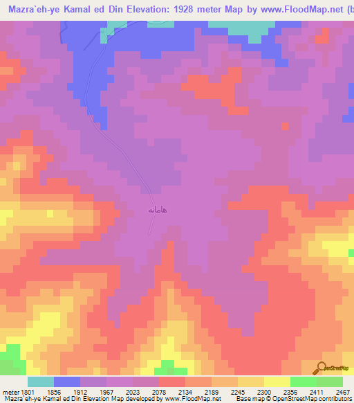 Mazra`eh-ye Kamal ed Din,Iran Elevation Map