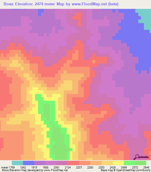 Bowz,Iran Elevation Map