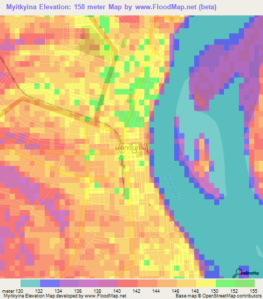 Myitkyina,Myanmar Elevation Map