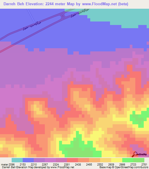 Darreh Beh,Iran Elevation Map