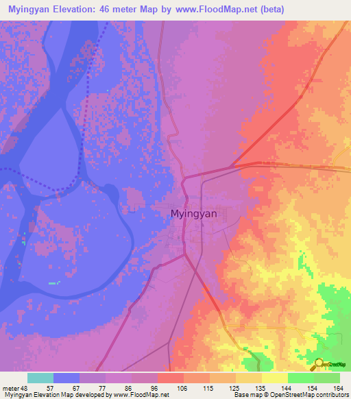 Myingyan,Myanmar Elevation Map