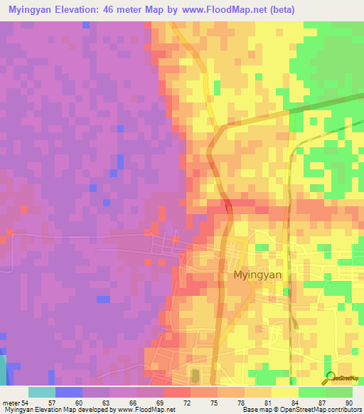 Myingyan,Myanmar Elevation Map