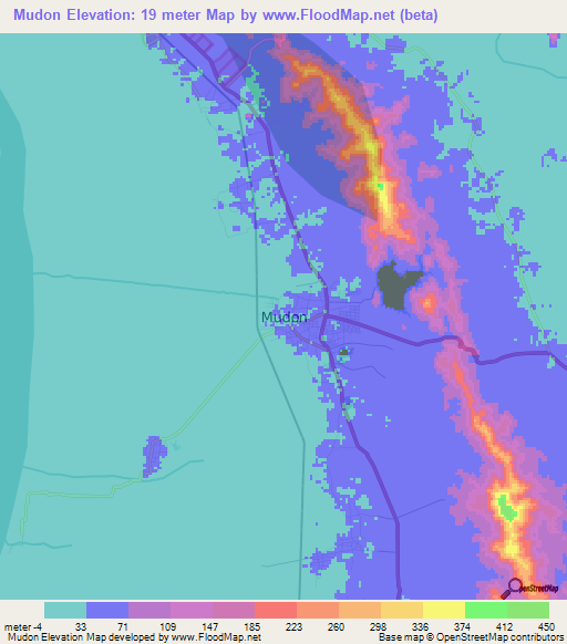 Mudon,Myanmar Elevation Map