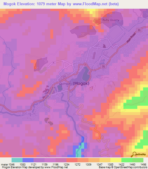 Mogok,Myanmar Elevation Map