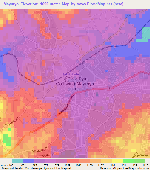 Maymyo,Myanmar Elevation Map