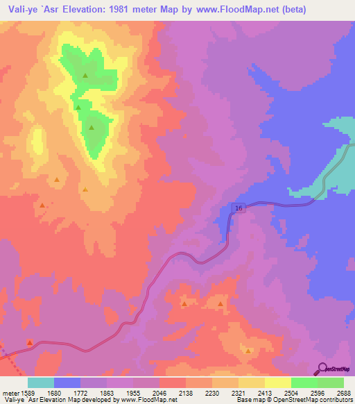 Vali-ye `Asr,Iran Elevation Map