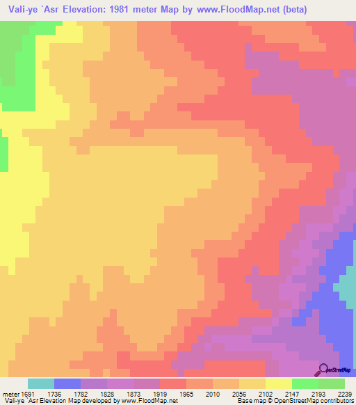 Vali-ye `Asr,Iran Elevation Map