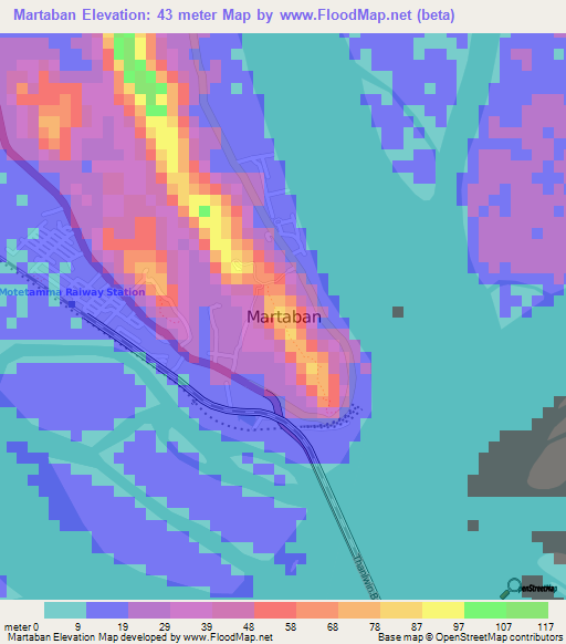 Martaban,Myanmar Elevation Map
