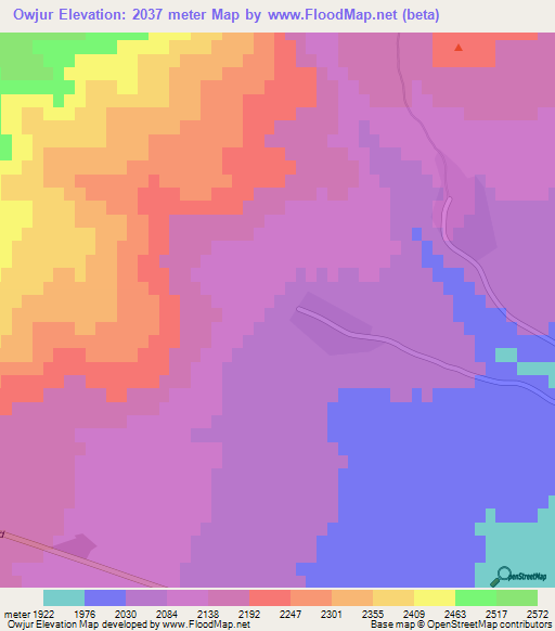 Owjur,Iran Elevation Map