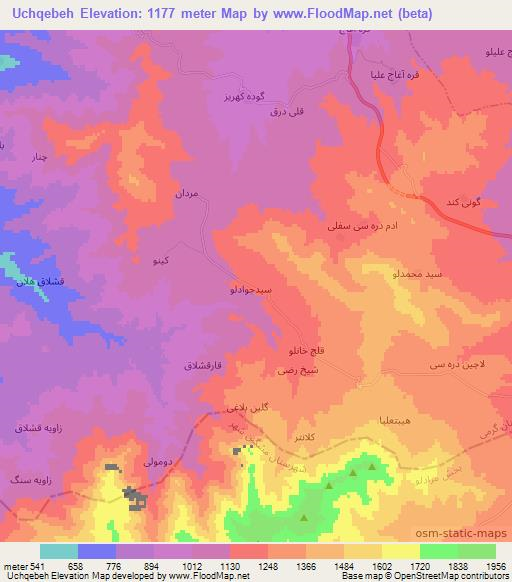 Uchqebeh,Iran Elevation Map