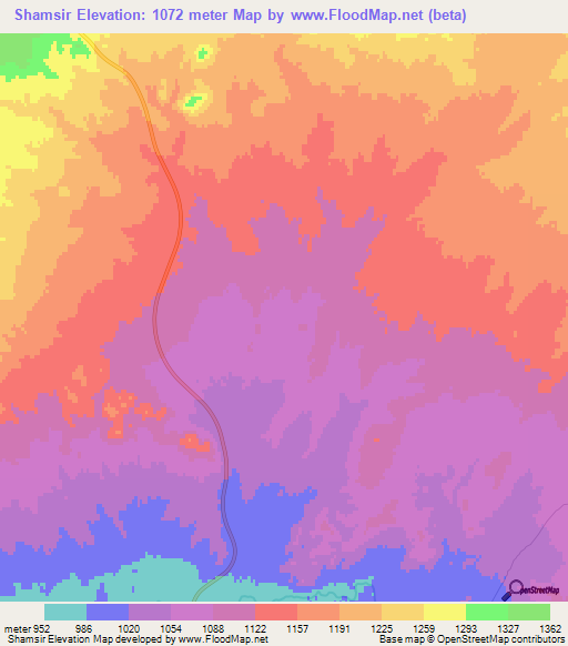 Shamsir,Iran Elevation Map
