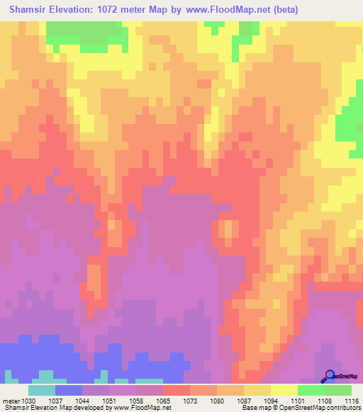 Shamsir,Iran Elevation Map