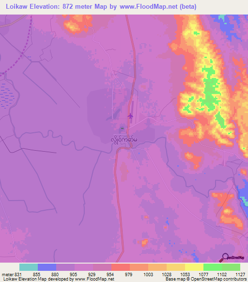Loikaw,Myanmar Elevation Map