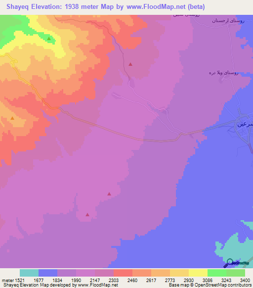 Shayeq,Iran Elevation Map