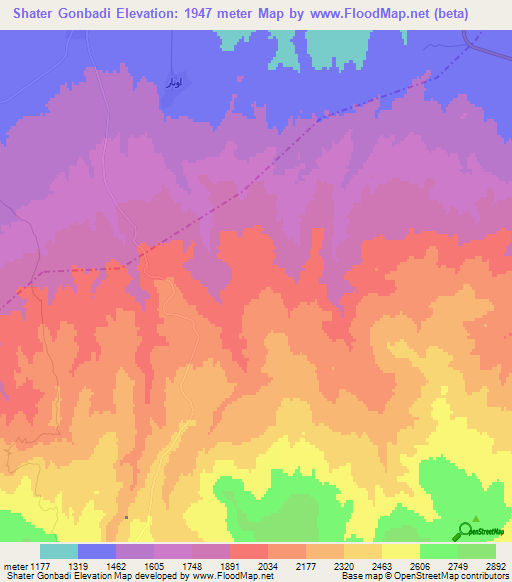 Shater Gonbadi,Iran Elevation Map
