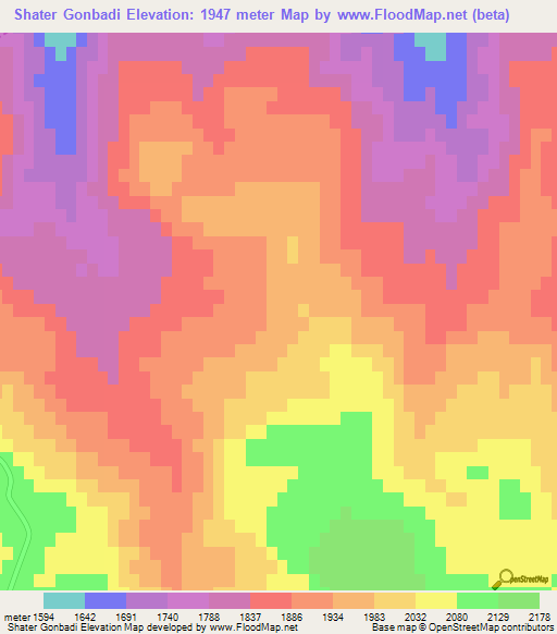 Shater Gonbadi,Iran Elevation Map