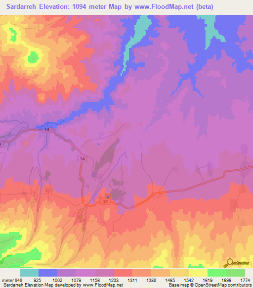 Sardarreh,Iran Elevation Map