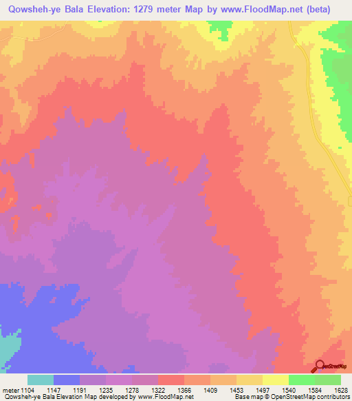 Qowsheh-ye Bala,Iran Elevation Map
