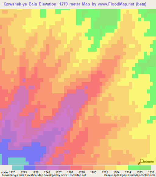 Qowsheh-ye Bala,Iran Elevation Map