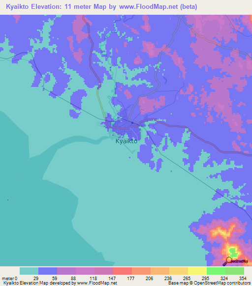 Kyaikto,Myanmar Elevation Map
