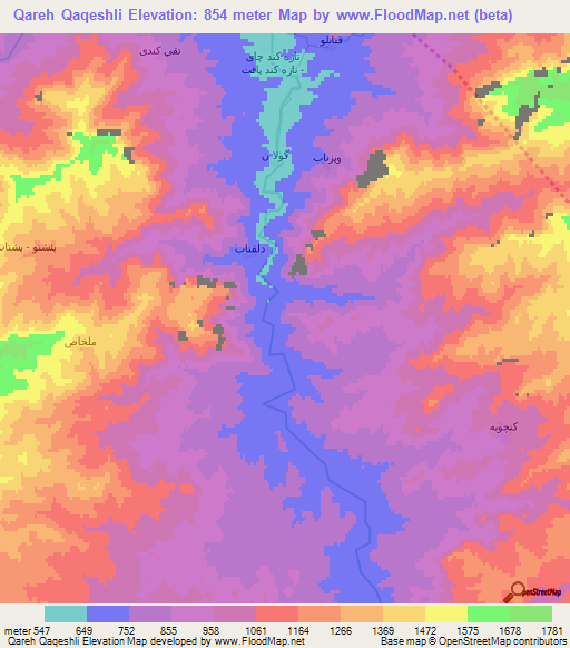 Qareh Qaqeshli,Iran Elevation Map