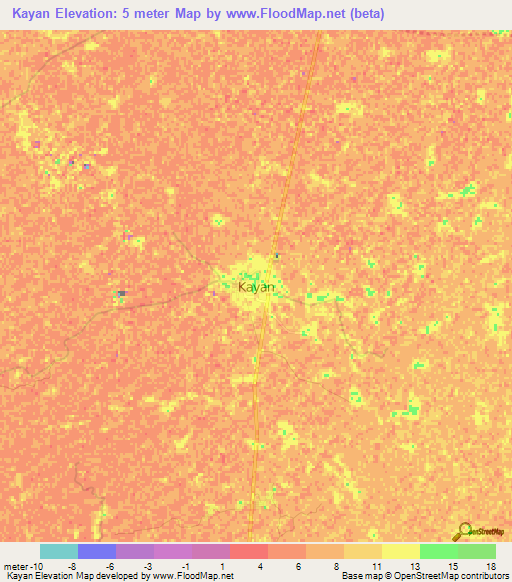 Kayan,Myanmar Elevation Map