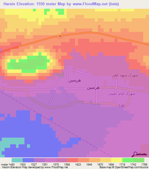 Harsin,Iran Elevation Map
