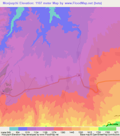Monjuqchi,Iran Elevation Map