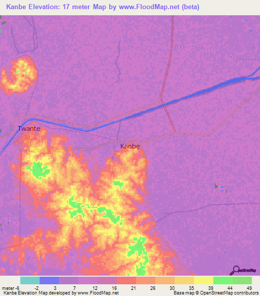 Kanbe,Myanmar Elevation Map