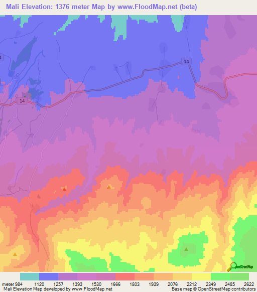 Mali,Iran Elevation Map