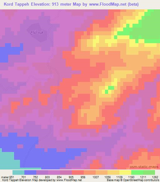 Kord Tappeh,Iran Elevation Map