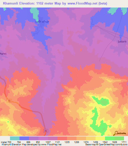 Khamunli,Iran Elevation Map