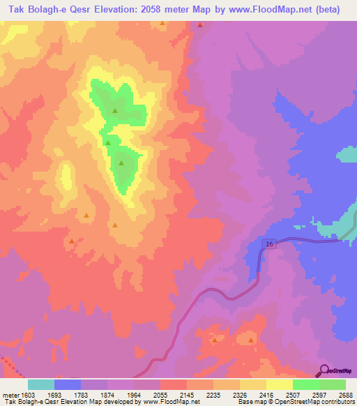 Tak Bolagh-e Qesr,Iran Elevation Map