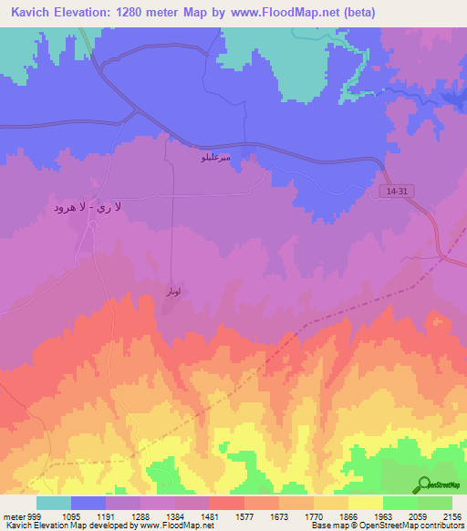 Kavich,Iran Elevation Map