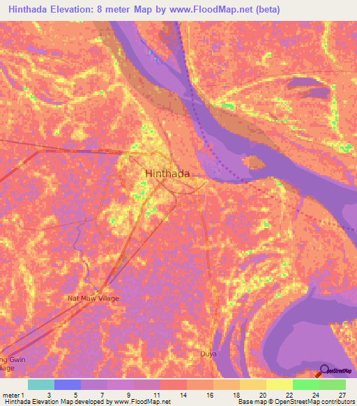 Hinthada,Myanmar Elevation Map