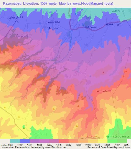 Kazemabad,Iran Elevation Map