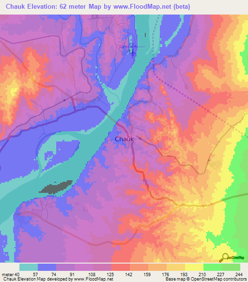 Chauk,Myanmar Elevation Map
