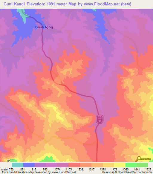 Guni Kandi,Iran Elevation Map