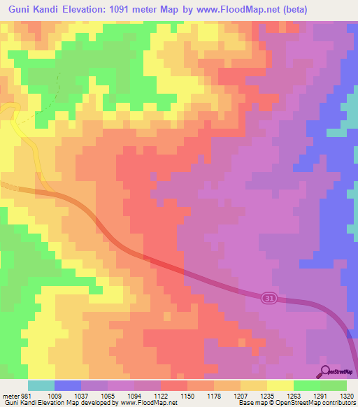 Guni Kandi,Iran Elevation Map