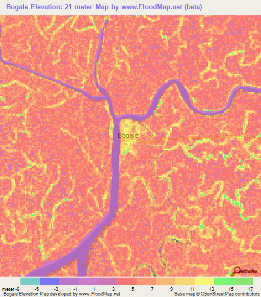 Bogale,Myanmar Elevation Map