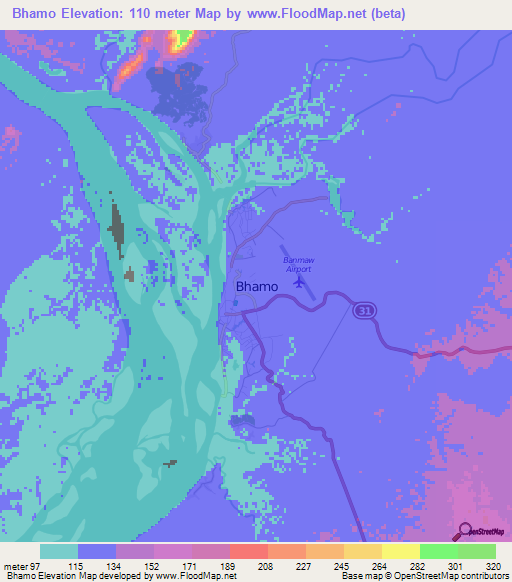 Bhamo,Myanmar Elevation Map